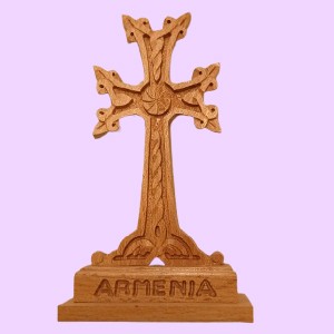 Khachkar Cross Armenian carved wood cross for table