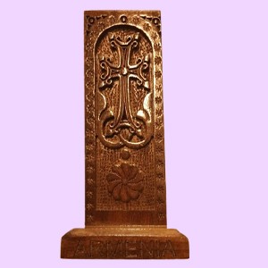 Khachkar Armenian cross, Armenian carved wood cross for table.