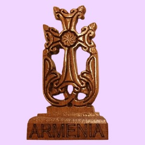 Khachkar Armenian cross, Armenian carved wood cross for table.