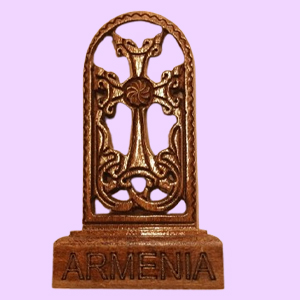 Khachkar Armenian cross, Armenian carved wood cross for table.