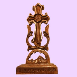 Khachkar Armenian cross, Armenian carved wood cross for table.