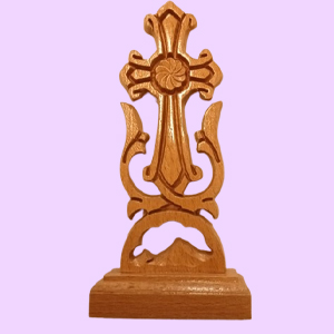 Khachkar cross Armenian carved wood cross for table