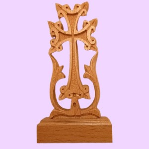 Khachkar cross Armenian carved wood cross for table