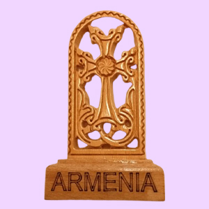 Khachkar cross Armenian carved wood cross for table