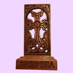 Khachkar cross Armenian carved wood cross for table