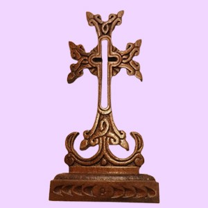 Khachkar cross Armenian carved wood cross for table