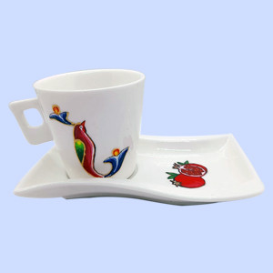 Coffee Cup & wave saucer with Armenian birdletter initials