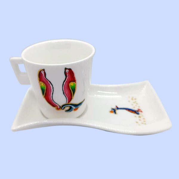 Coffee Cup & wave saucer with Armenian birdletter initials