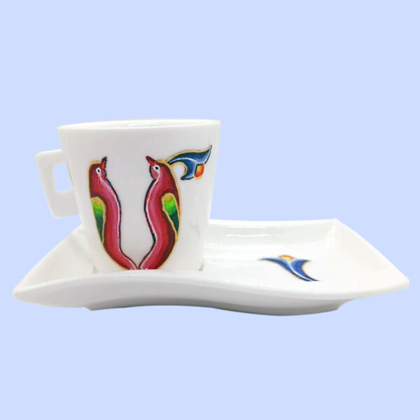 Coffee Cup & wave saucer with Armenian birdletter initials