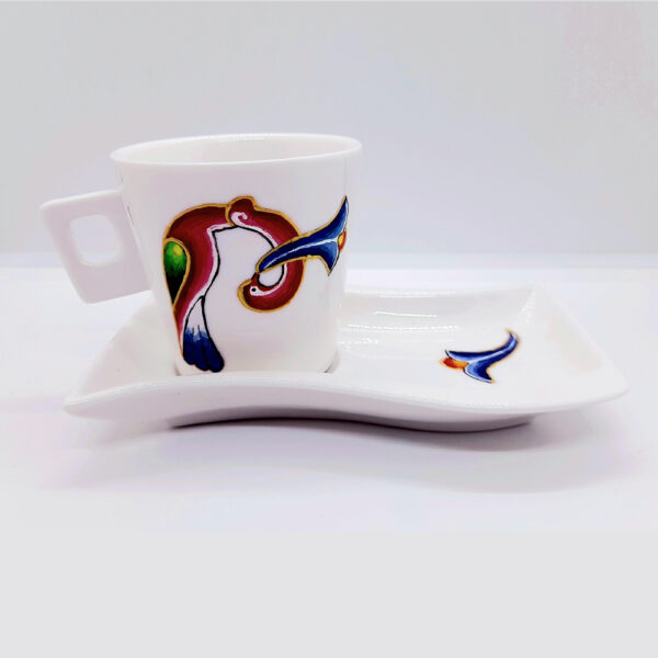 Coffee Cup & wave saucer with Armenian birdletter initials