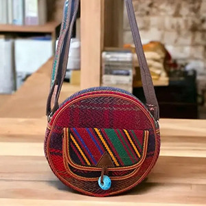 Armenian, Handmade Kilim wool woven Shoulder bag Round