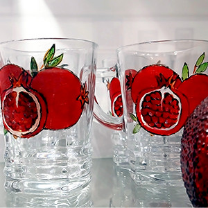 Tea Cup Pomegranate design hand painted